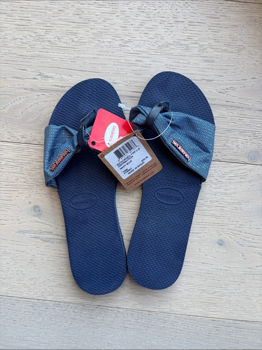 Havaianas Navy Blue Bow Slide Sandals